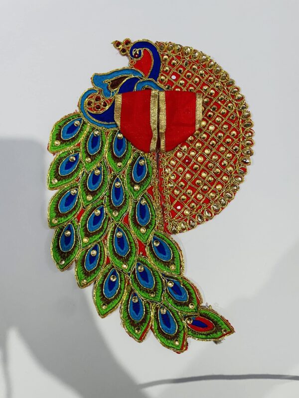Red Embroidery Peacock Style Laddu Gopal Dress - Image 2