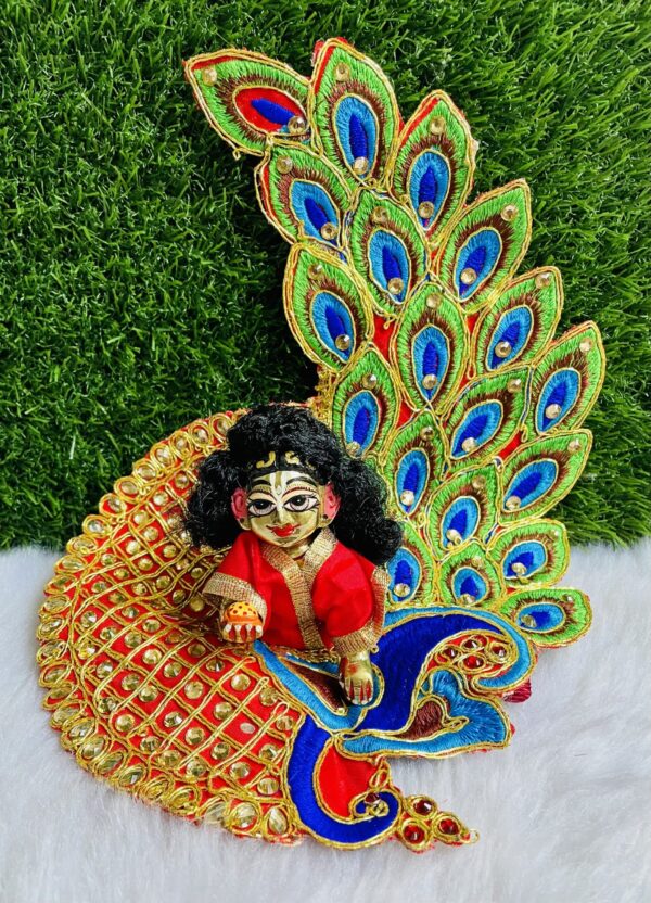 Red Embroidery Peacock Style Laddu Gopal Dress - Image 3