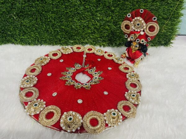 Designer Red Laddu Gopal Dress With Pagdi - Image 3