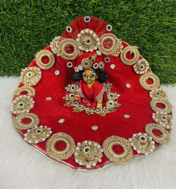 Designer Red Laddu Gopal Dress With Pagdi - Image 2