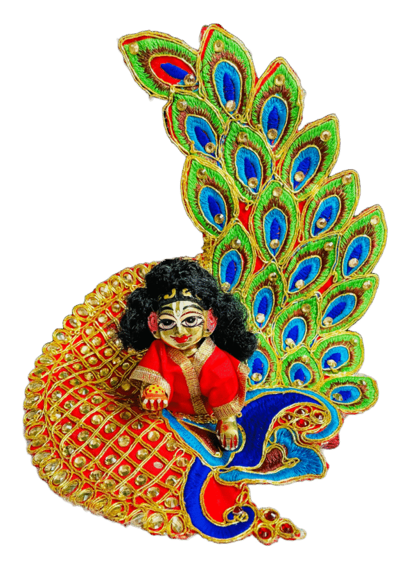 Red Embroidery Peacock Style Laddu Gopal Dress
