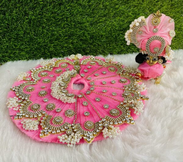 Designer Pink Laddu Gopal Dress With Pagdi - Image 2