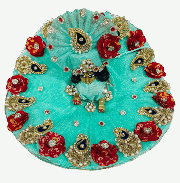 Designer Mint Green Laddu Gopal Dress With Pagdi