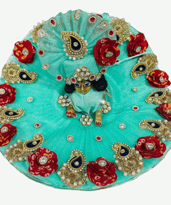 Designer Mint Green Laddu Gopal Dress With Pagdi