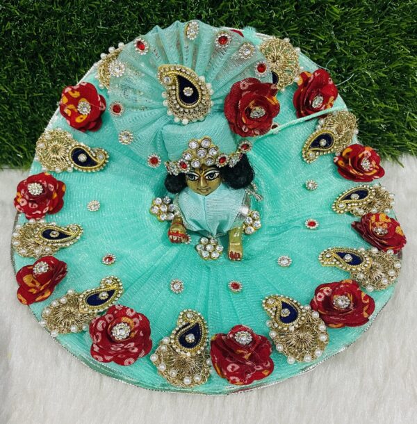 Designer Mint Green Laddu Gopal Dress With Pagdi - Image 2