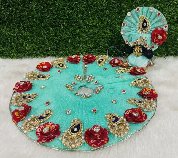 Designer Mint Green Laddu Gopal Dress With Pagdi - Image 3