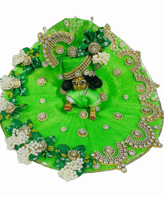 Designer Laddu Gopal Dress in Green With Pagdi