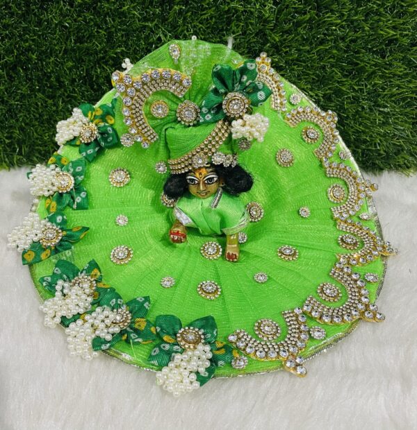 Designer Laddu Gopal Dress in Green With Pagdi - Image 4