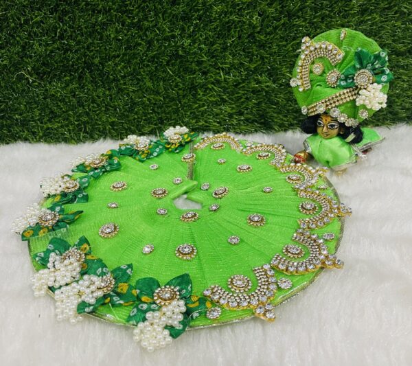 Designer Laddu Gopal Dress in Green With Pagdi - Image 3