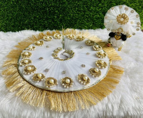 Designer White Laddu Gopal Dress With Pagdi - Image 2