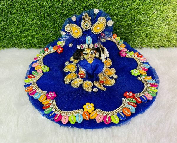 Designer Royal Blue Laddu Gopal Dress With Pagdi - Image 3