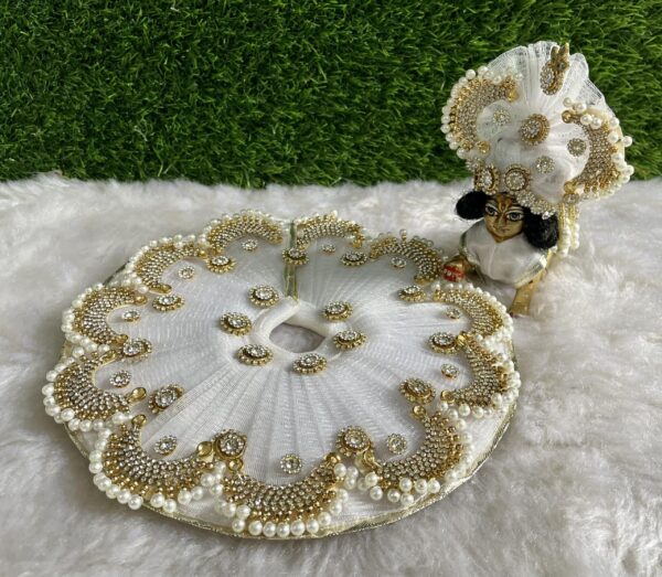 Designer white Laddu Gopal Dress with Pagdi - Image 4