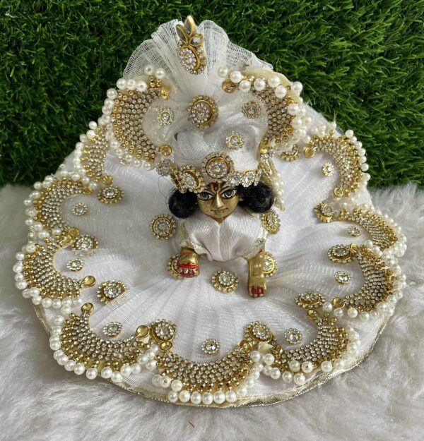 Designer white Laddu Gopal Dress with Pagdi - Image 2