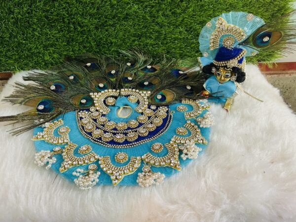 Designer Blue Peacock Feather Laddu Gopal Dress With Pagdi - Image 4