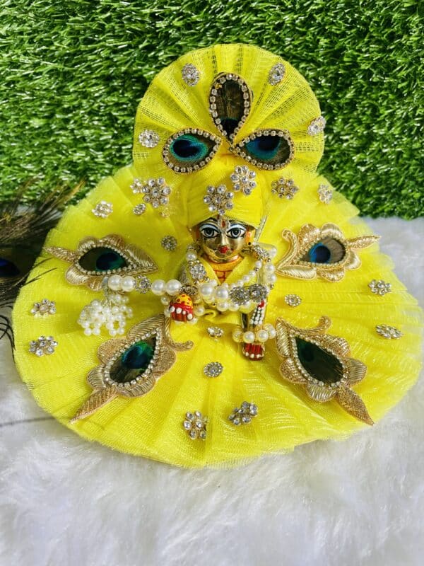 Designer Lemon Yellow Laddu Gopal Dress with Pagdi - Image 2