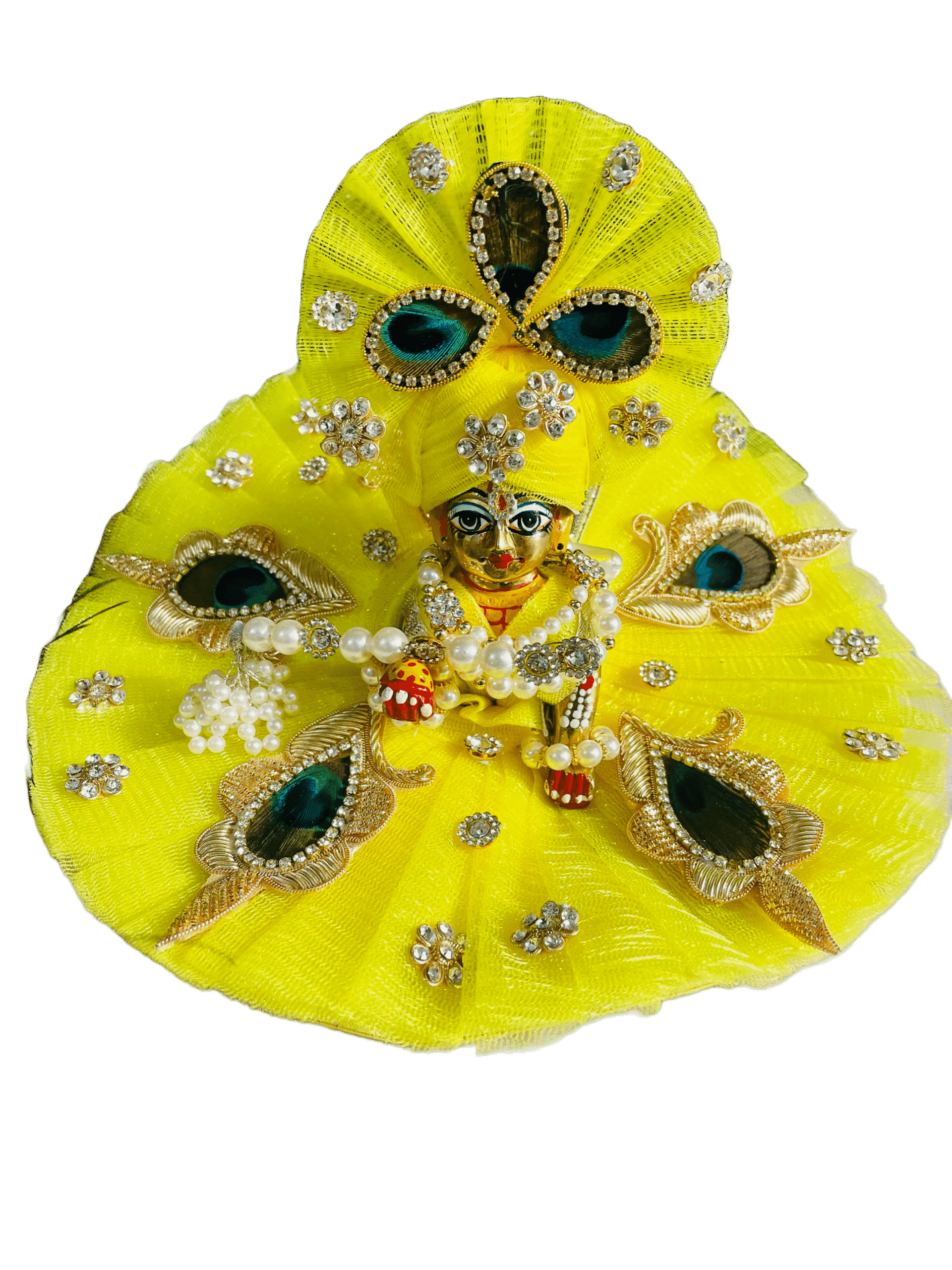 Designer Lemon Yellow Laddu Gopal Dress with Pagdi