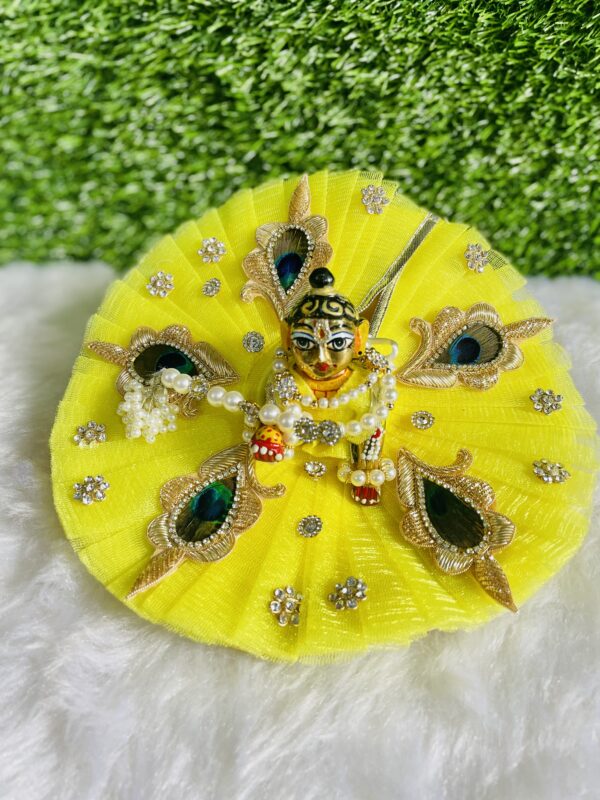 Designer Lemon Yellow Laddu Gopal Dress with Pagdi - Image 3