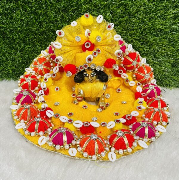Designer Yellow Laddu Gopal Dress With Pagdi - Image 3