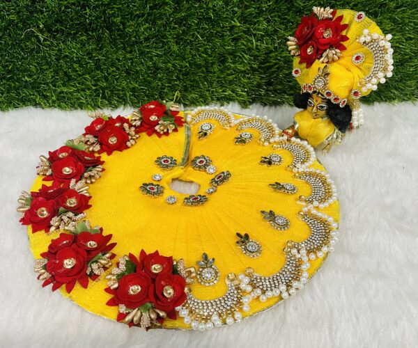 Yellow and Green Heavy Laddu Gopal Designer Dress with Pagdi - Image 4