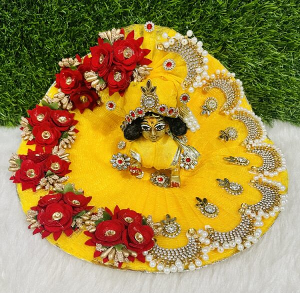 Yellow and Green Heavy Laddu Gopal Designer Dress with Pagdi - Image 2
