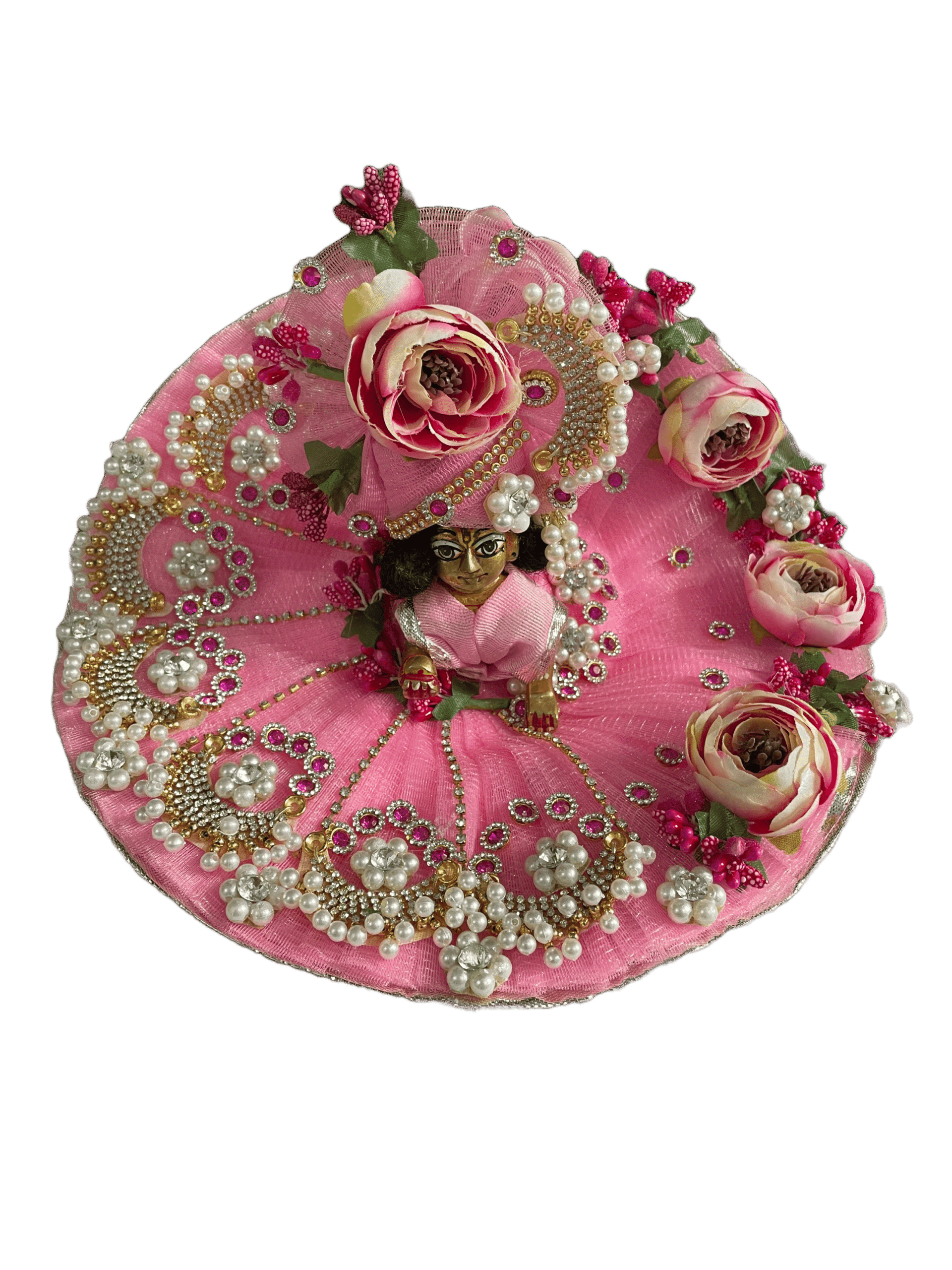 Pink and Yellow Heavy Laddu Gopal Designer Dress with Pagdi